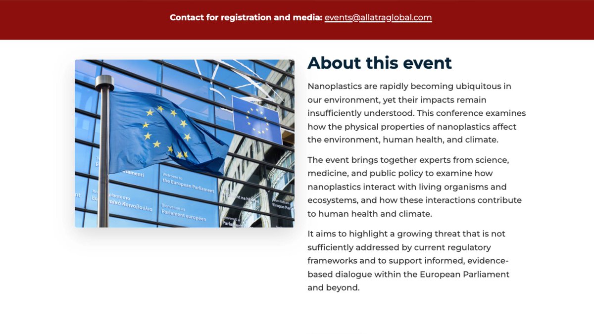 allatra_org's tweet photo. 📣On February 24, 2026, an International Conference "Nanoplastics - Threat to Human Health And Climate Stability" will take place at the European Parliament in Brussels. The conference is organized by Ondřej Knotek, Member of the European Parliament, in cooperation with the ALLATRA Global Research Center.

Nanoplastics are rapidly spreading throughout the environment, yet their impact remains insufficiently studied. The conference will address how the physical properties of nanoplastics affect the environment, human health, and the climate.

The event will bring together experts from science, medicine, and public policy to examine how nanoplastics interact with living organisms and ecosystems, and how these interactions influence human health and climate processes.

The aim of the conference is to draw attention to a growing threat that is not adequately addressed by existing regulatory frameworks and to support an informed, evidence-based dialogue within the European Parliament and beyond.

➡️More information is available on the official conference page:
https://t.co/ghLx4PDc9w

#ALLATRA