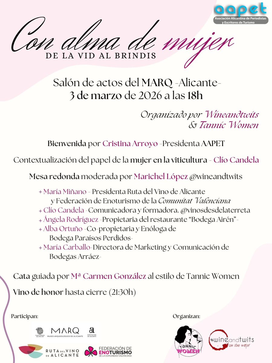 Os esperamos en el acto “Con Alma de Mujer: de la Vid al Brindis”  Hablaremos de la posición de la mujer en  la viticultura y contaremos con varias perspectivas de mujeres del sector. Y terminaremos con un vino para tod@s l@s  asistentes 😊 Inscríbete 👉  surl.li/mavrpp