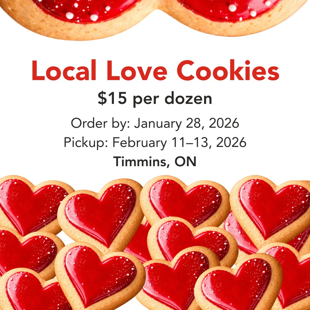 UWCNEO's tweet photo. Last day to get your cookie orders in!  🍪 
Order your Honey Spice Local Love Cookies — $15/dozen
Order by Jan 28 • Pickup Feb 11–13, 9am–3pm at 187 Cedar St S, Timmins.
Order now - https://t.co/9EUwvQr1yy
#Timmins  #LocalLoveWeek https://t.co/7TZ5kCZtEp
