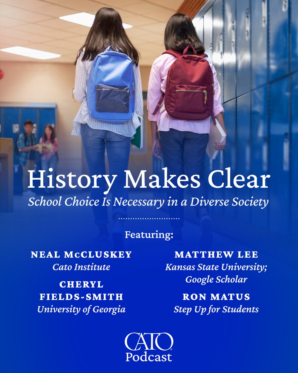 CatoInstitute's tweet photo. For National School Choice Week, listen to the Cato Podcast on school choice in America. @NealMcCluskey, @drcherylfields, @hmatthewlee, and @RonMatus1 discuss the centuries-long movement for school choice in America.
Apple Podcasts: https://t.co/SfTlaAt3VH
Spotify: https://t.co/sijByw9iuo
Website: https://t.co/phlsOXmIZ6