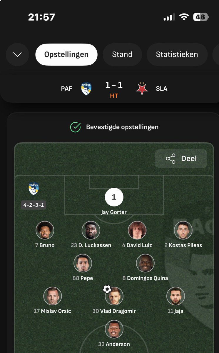 Mooi dat Jay Gorter lekker Champions League aan het spelen is met landgenoot Luckassen en dreamteam speler van het WK 2014 David Luiz. #ChampionsLeague2026 #pafos