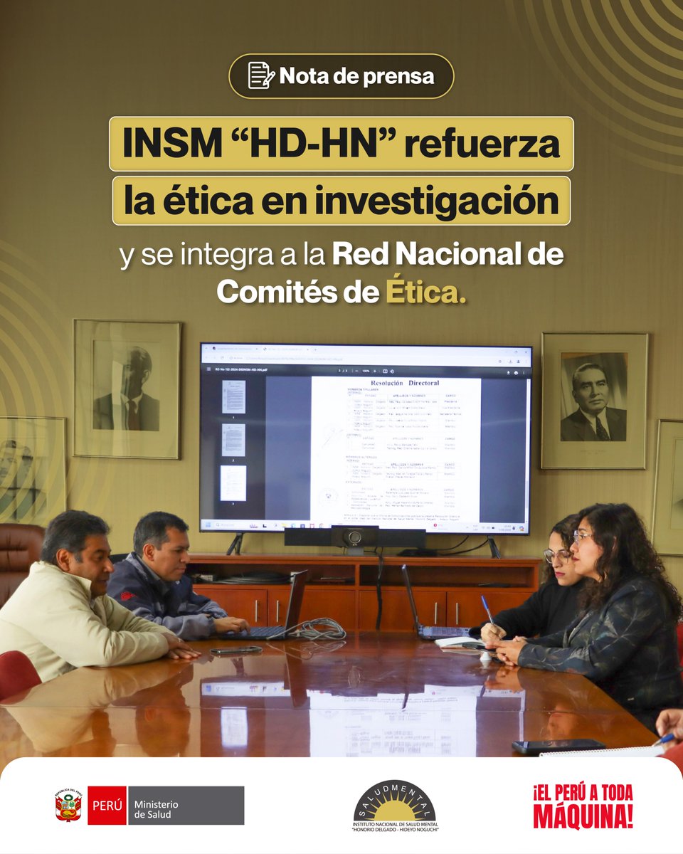 #NotaDePrensa |📢¡Buenas noticias! El Comité de Ética del INSM "HD-HN" recibe la constancia RENACEI-006-2026 del INS

📌Lee la nota completa en: gob.pe/es/n/1342299 
➡️ Conoce más sobre el Comité de Ética en Investigación del #INSM ingresando a: gob.pe/es/i/5572695
#Ética