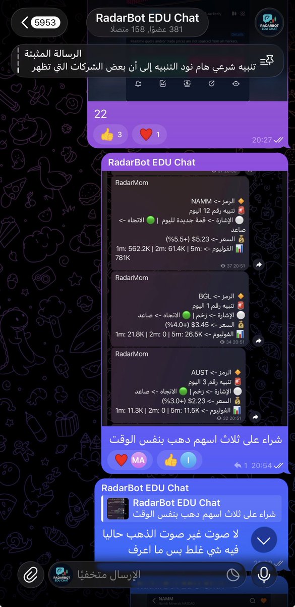 yaghmour0's tweet photo. الحمدلله
$namm من 5.6 الى 7
$aust من 2.20 الى 2.80
قبل الجميع 
لا تنسى قناة الزخم الحقيقية
اكتشفت الحركة من خلالها جاء ثلاث عمليات شراء
لثلاث الاسهم بنفس الوقت
مجموعة قنوات رادار بوت كل يحتاجه المتداول العربي لتحقيق الذهب
قناة رادر بوت السيولة
قناة الاخبار
قناة الزخم
قناة الايقافات