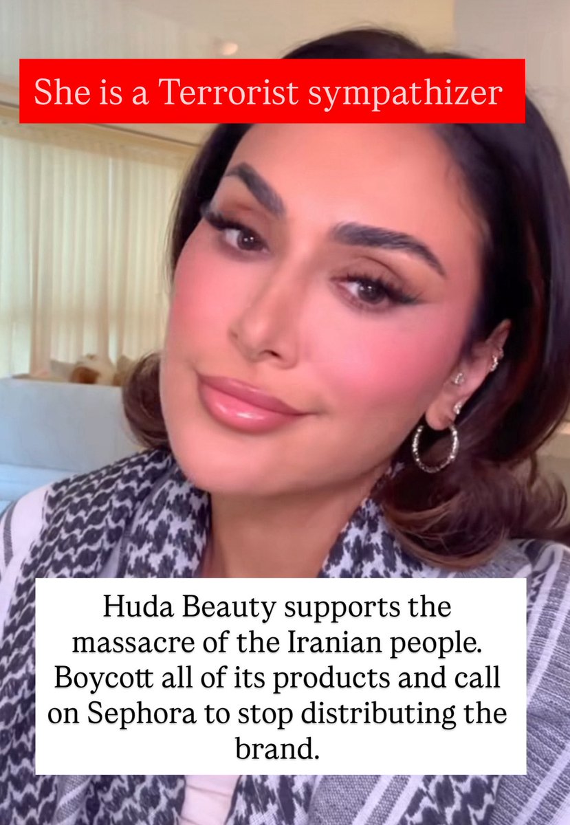 Realneo101's tweet image. We Iranians are boycotting Huda Beauty. she supports terrorism.

Who will join us?

#IranMassacre‌