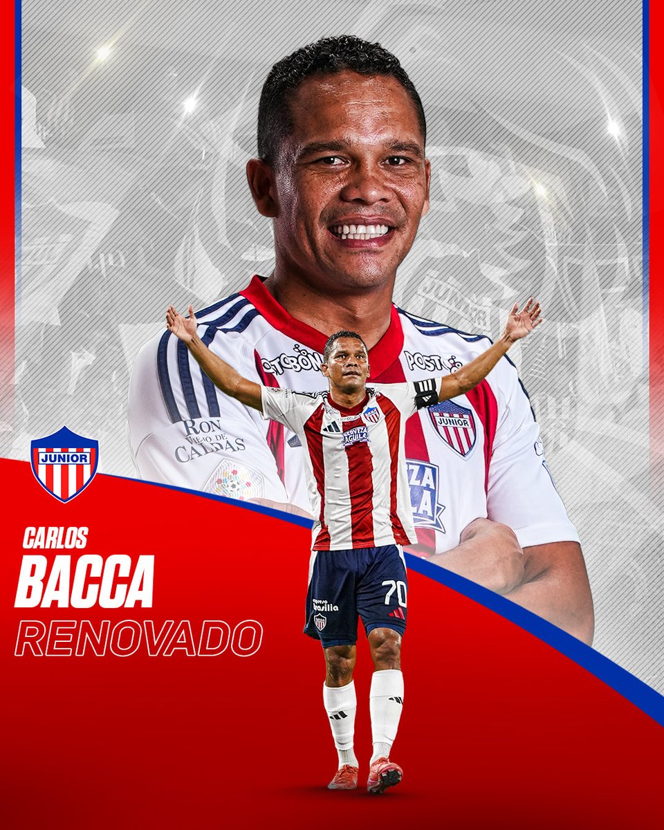 Ídolo. Referente. Goleador. 
Carlos Bacca renueva y seguirá defendiendo nuestros colores.
La historia continúa en casa. 🦈
#VamosJunior