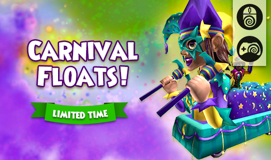Wizard101's tweet image. Let the good times roll! 🛞

The Carnival Parade Float Mount and Carnival Float Car Housing Item have arrived in the PC and Console Crown Shop! Join the Mardi Gras fun with these festive floats, perfect for parading through your adventures. Don't miss out - grab them before they…