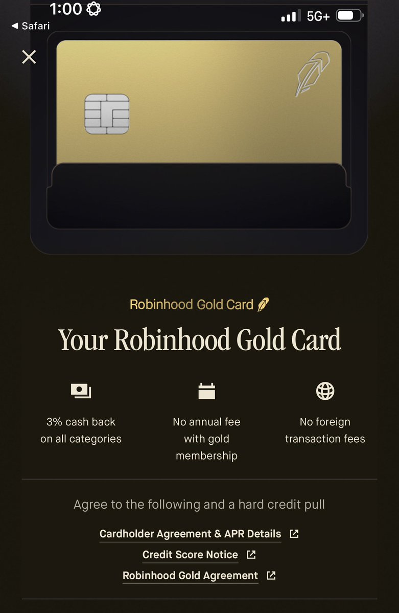 TeslaDylan's tweet image. Finally got the Robinhood gold card