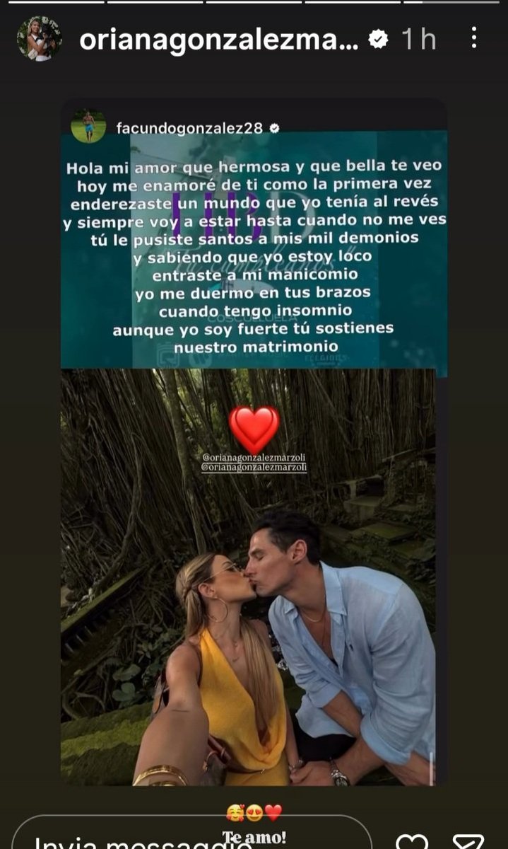 From #FacundoGonzalez 
To #OrianaMarzoli  👑
With so much LOVE 
❤♾🔐
From Ori to Facu  : ILOVEU ❤
#orianistas