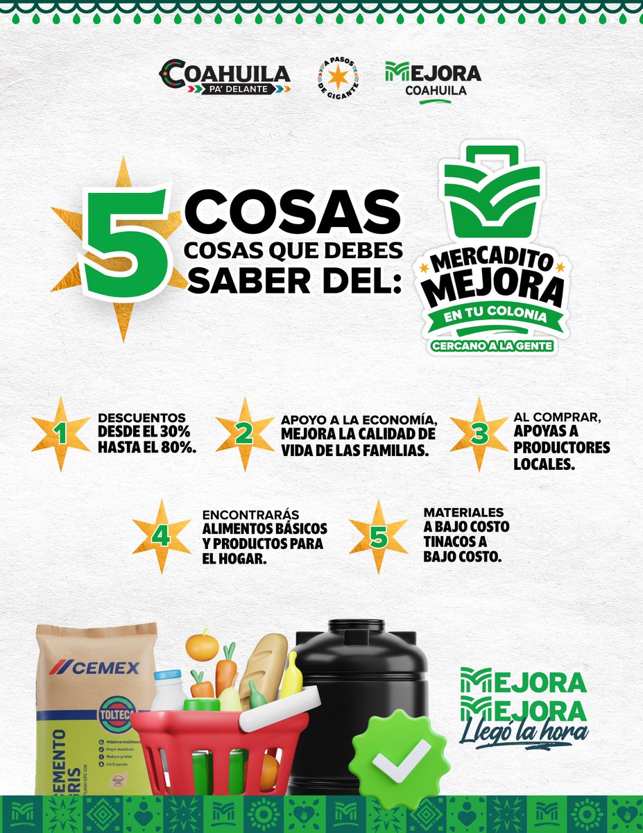 MejoraCoahuila's tweet image. ¿Ya conocías que puedes encontrar en el Mercadito Mejora?

#CoahuilaPaDelante #APasosDeGigante #MejoraEntuEconomía