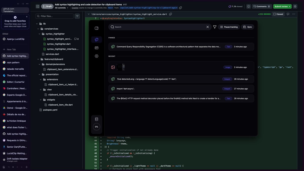 Your clipboard is broken. I’m fixing it.

We copy more than we realize.
And we lose our best snippets every single day.

Code. Commands. Links. Ideas.
Gone the moment we switch context.

I’m building LucidClip — a snippet-first clipboard that understands what you copy:
• snippet