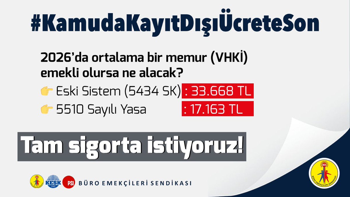#KamudaKayıtDışıÜcreteSon insanca bir çalışma yaşamı ve emeklilik istiyoruz!