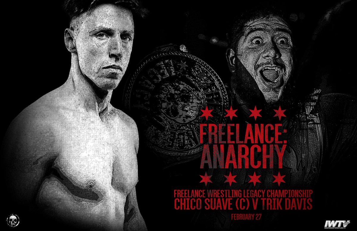 FreelanceWres's tweet image. 🚨MATCH ANNOUNCEMENT!!!🚨
TIX: freelanceanarchy.eventbrite.com

Freelance Legacy Title Match:
Chico Suave (c) vs Trik Davis

Freelance: Anarchy
#FreelanceAnarchy 

Fri 2/27/26
Logan Square Auditorium
2539 N Kedzie Blvd   
Chicago, IL 60647    

Doors: 7p 
Bell: 8p

Streaming LIVE on…