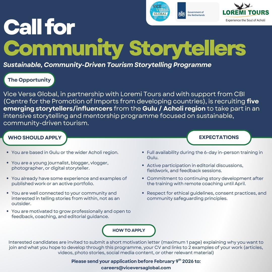 Are you an emerging storyteller or influencer? 

This is for you.

We’ve partnered with <a href="/vversaglobal/">Vice Versa Global</a> to offer an intensive storytelling &amp; mentorship programme to 5 creatives in Gulu &amp; the Acholi subregion.

If you're ready to level up your craft. 

Apply Now.