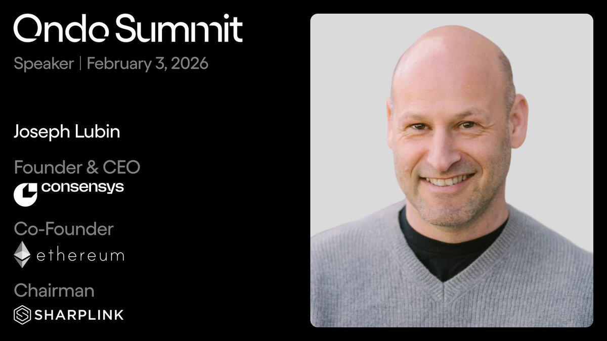 The biggest players. One Summit. Ethereum co-founder and ConsenSys CEO  Joseph Lubin joins the Ondo Summit lineup. Streaming live on 𝕏 Feb 3rd,  10am EST.