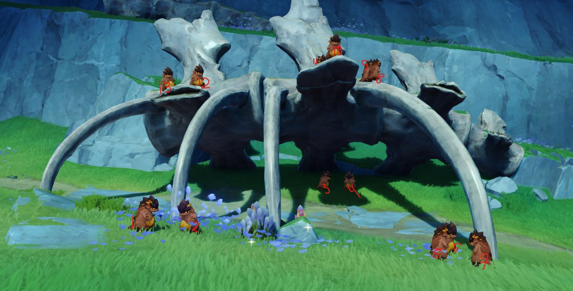 filantiia's tweet image. So uh I just thought of smth. 
Do you remember this one little quest in Ochkanatlan with group of little tepetlisaurus? 
When you finish the quest there's 13 of them. And they're all around the corpse of some dragon.