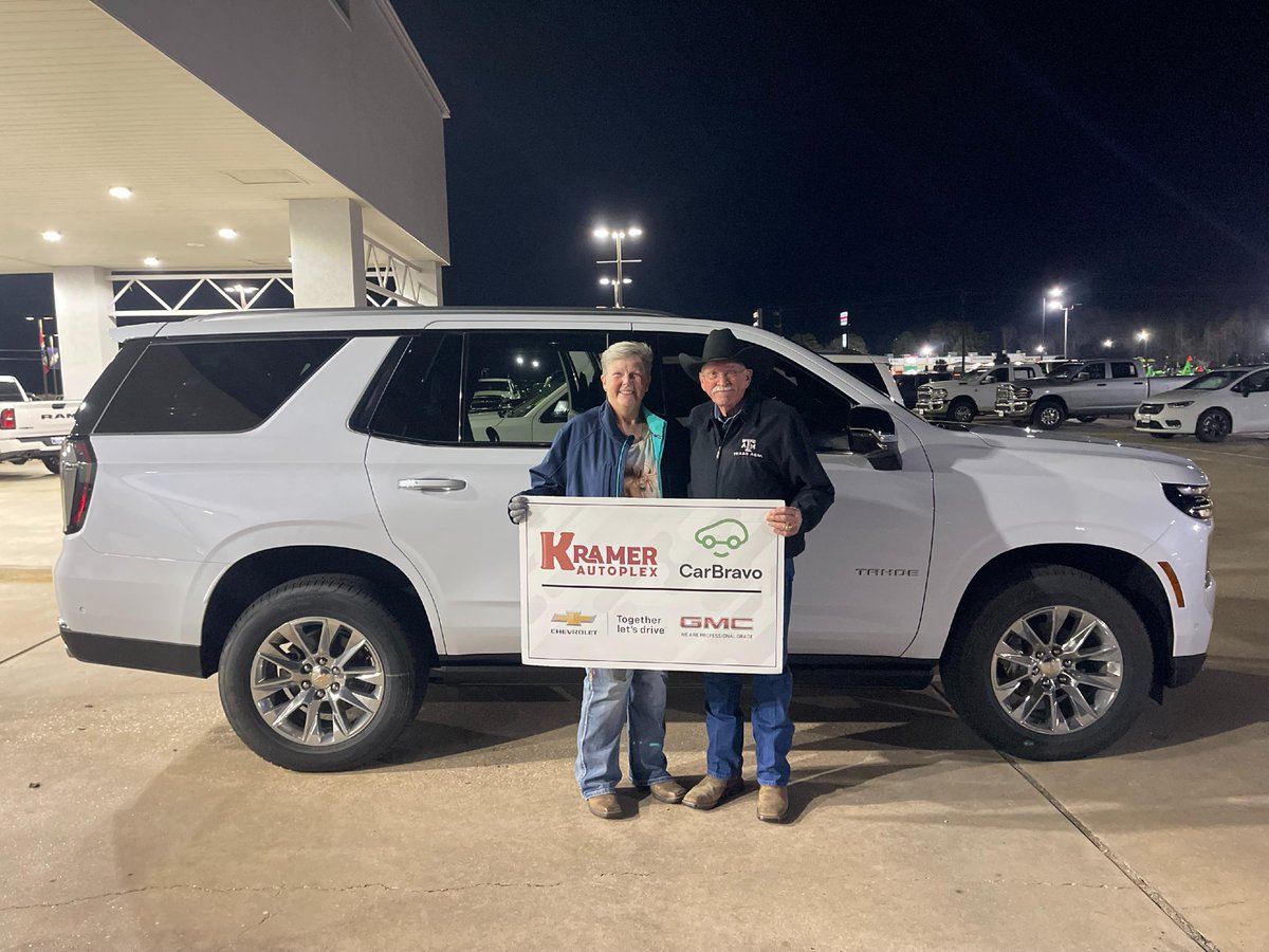 KramerAutoplex's tweet image. 🤗 We appreciate you traveling from College Station, TX to get your hands on a fantastic 2026 Tahoe Premier. Welcome to the #KramerFamily Tom &amp;amp; Cathy!
🖥️ Website link: bit.ly/3yw90n7
#Kramer #KramerAutoplex #LivingstonTX #NewCars #PreOwnedCars #KramerCGMC #KramerCDJR