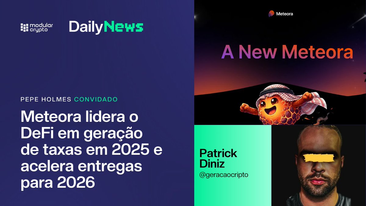Meteora lidera o DeFi global em geração de taxas Nosso convidado do Pepe  Holmes de hoje, @geracaocripto da @MeteoraBrasil, revela como a plataforma  gerou US$ 1,25 bilhão em taxas em 2025, superando @