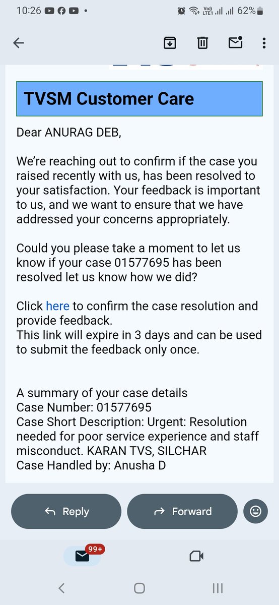BONYDEB's tweet photo. @tvsmotorcompany Extremely disappointed to see my HQ complaint marked as resolved without my consent.
This undermines customer trust and the purpose of grievance redressal.
I request a proper review and explanation. https://t.co/6SZFyahsGu