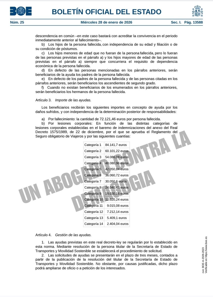 UACD_Youtube's tweet photo. ⚠️TERRIBLE E INDIGNANTE⚠️
BOE DE HOY 27-1-2026.

EL GOBIERNO PUBLICA LAS AYUDAS A LAS VÍCTIMAS DE LAS MASACRES FERROVIARIAS QUE AYER APROBÓ EL GOBIERNO DE PEDRO SÁNCHEZ, COMO LAS DE LOS PARTIDOS POLÍTICOS.

72.121 € POR CADA FALLECIDO EN LOS TRENES.
ESO ES LO QUE TE DA EL GOBIERNO SI HA MUERTO TU PADRE O TU MADRE O TU HIJO.

52.704.000 € PARA LOS PARTIDOS POLÍTICOS.

ES DECIR, SI SU NEGLIGENCIA HA MATADO A UN SER HUMANO QUE AMAS, EL GOBIERNO TE DA LA MÍSERA LIMOSNA DE 72.121€ PARA QUE ENCIMA LES ESTÉS AGRADECIDO.

SI ERES EL PSOE, EL GOBIERNO TE DA CASI 15 MILLONES DE € Y SI ERES EL PP CASI 19 MILLONES.

TODO APROBADO EN EL MISMO CONSEJO DE MINISTROS DE 27-1-2026.

RT Y QUE TODA ESPAÑA LA MAFIA QUE NOS GOBIERNA.

Todo aquí:
https://t.co/eA7Nd9XIxp