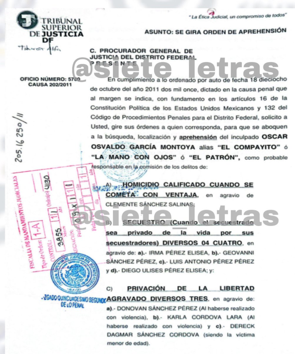 Cumplimentan orden de aprehensión contra la “Mano con Ojos”… ¡16 años después!

<a href="/PDI_FGJCDMX/">Policía de Investigación</a> le notificó a Óscar Osvaldo García Montoya sobre el mandamiento, por el asesinato de 5 miembros de una familia de narcomenudistas de <a href="/TlalpanAl/">Alcaldía Tlalpan</a>, caso emblemático del narco en CDMX.
