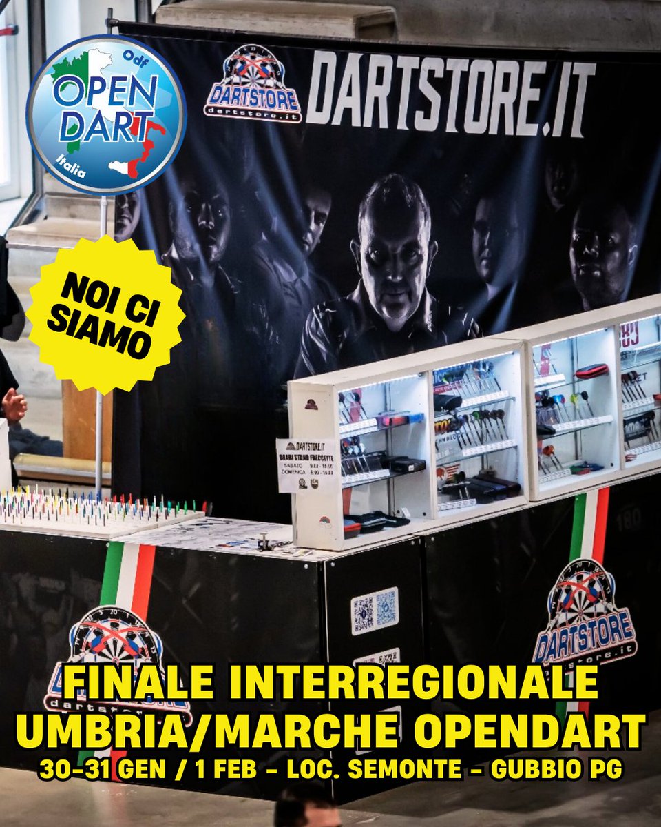 dartstoretweets's tweet photo. Nel weekend del 30-31 gen e 1 feb saremo con lo stand di vendita alla Finale Interregionale Umbria Marche🏆 di OpenDart c/o il CVA Ylenia Cernicchi di Gubbio PG🎯Vieni a trovarci😀 Dettagli👉 https://t.co/ZlsRqxFuv3

#opendart #softdart #freccette #dartstore #darts #DAZN180 https://t.co/pMG4xD3ouV