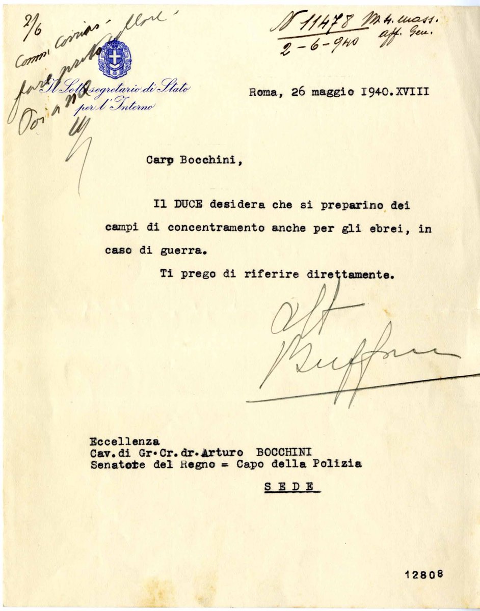 Per chi continua a rimuovere il fascismo dalla persecuzione razziale.
26 maggio 1940: «Il Duce desidera che si preparino campi di concentramento anche per gli ebrei». #matrice