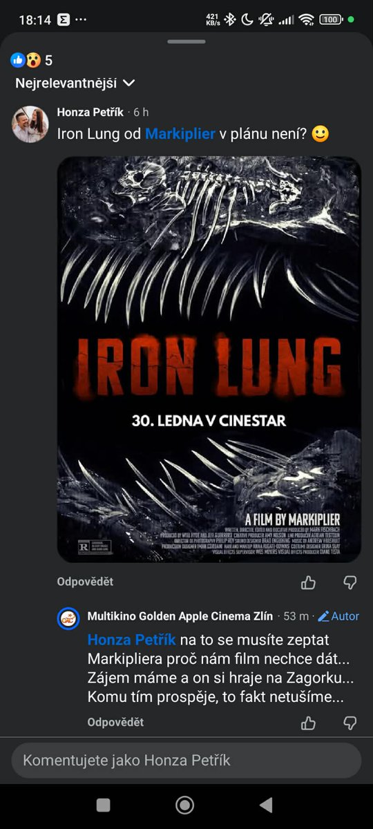 So, <a href="/markiplier/">Mark</a> , i asked this cinema if they are playing Iron Lung and in short translation, they told me that "You do not want to give it to them" and that they want to play it, but you're the one not cooperating. Doesn't feel like a thing you would do.