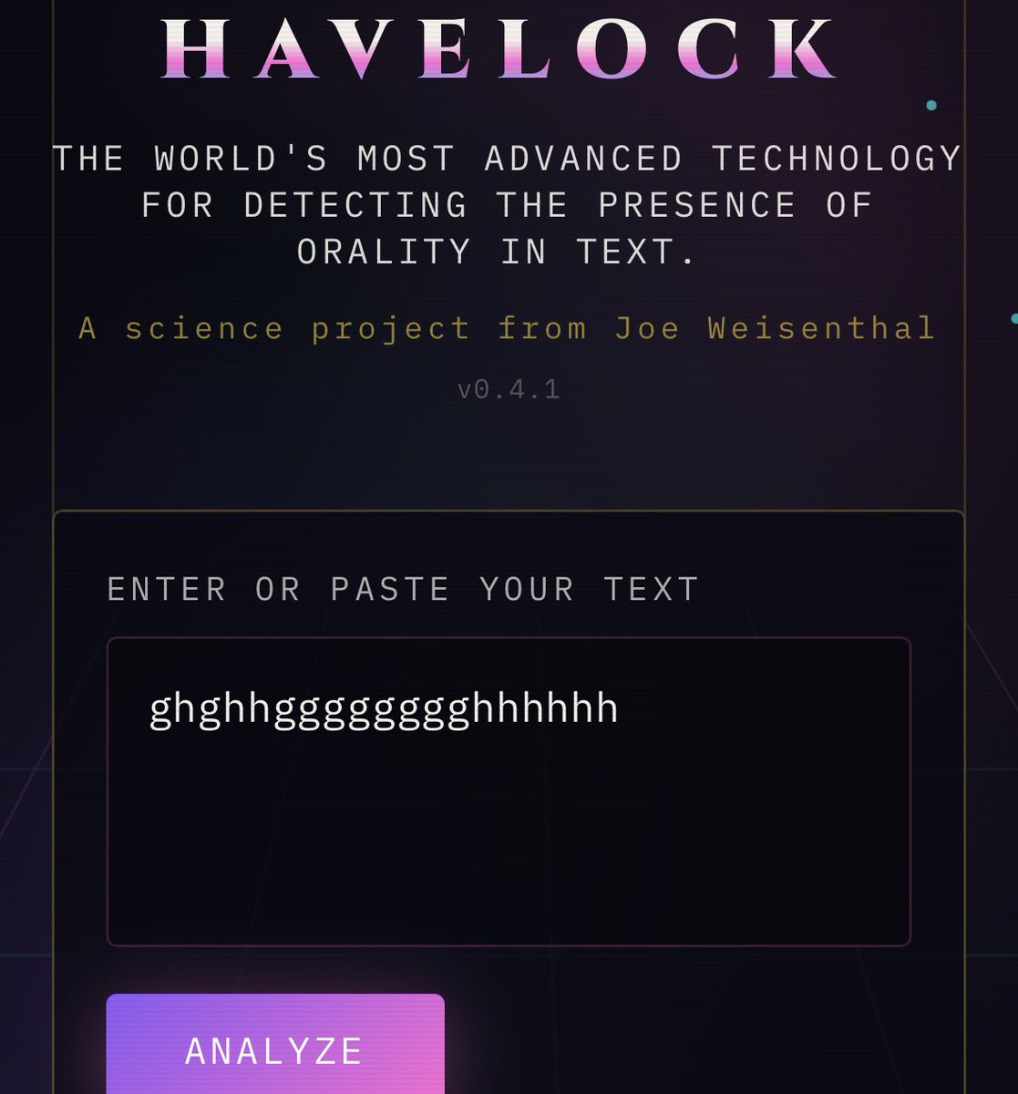 CantEverDie's tweet image. in replies he linkssoftware he made to illustrates how useful ai vibecoding is, and its software that believes that the gibberish “ghghhgggggggghhhhhh” has a 47% historical “blend of oral and literate characteristics”

honestly beyond parody.  all of this is meaningless