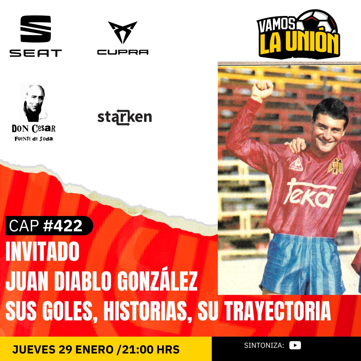 Confirmado! Llega Juan González al Vamos La Unión, jueves a las 21:00 horas para hablar de todo: la dupla con Richard Zambrano, sus goles, los compañeros que tuvo y mucho más, no te lo pierdas! <a href="/MarceloConRiera/">Marcelo Con Riera</a> <a href="/jpromano/">Juan Pablo Roman</a> <a href="/Javier_Rod/">Javier Rodriguez</a> <a href="/Flopezsm10/">Flopezsm10</a> <a href="/Crlsmtrn/">Carlos Maturana</a> <a href="/patriciorosende/">Patricio Rosende Lynch</a>