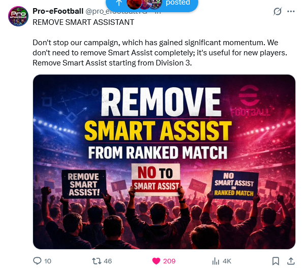 ArfiandaHarry's tweet photo. eFootball - Remove Smart Assist from Division 3 Above!  

Are you still not listened to your community? @play_eFootball @Konami @we_konami 

there are 10 division in PVP League. We only asked division 3 above for you to remove Smart Assist. if someone need to use smart assist on division 3 above, then they dont belong there. as simple as that!

#eFootball #eFootball2026