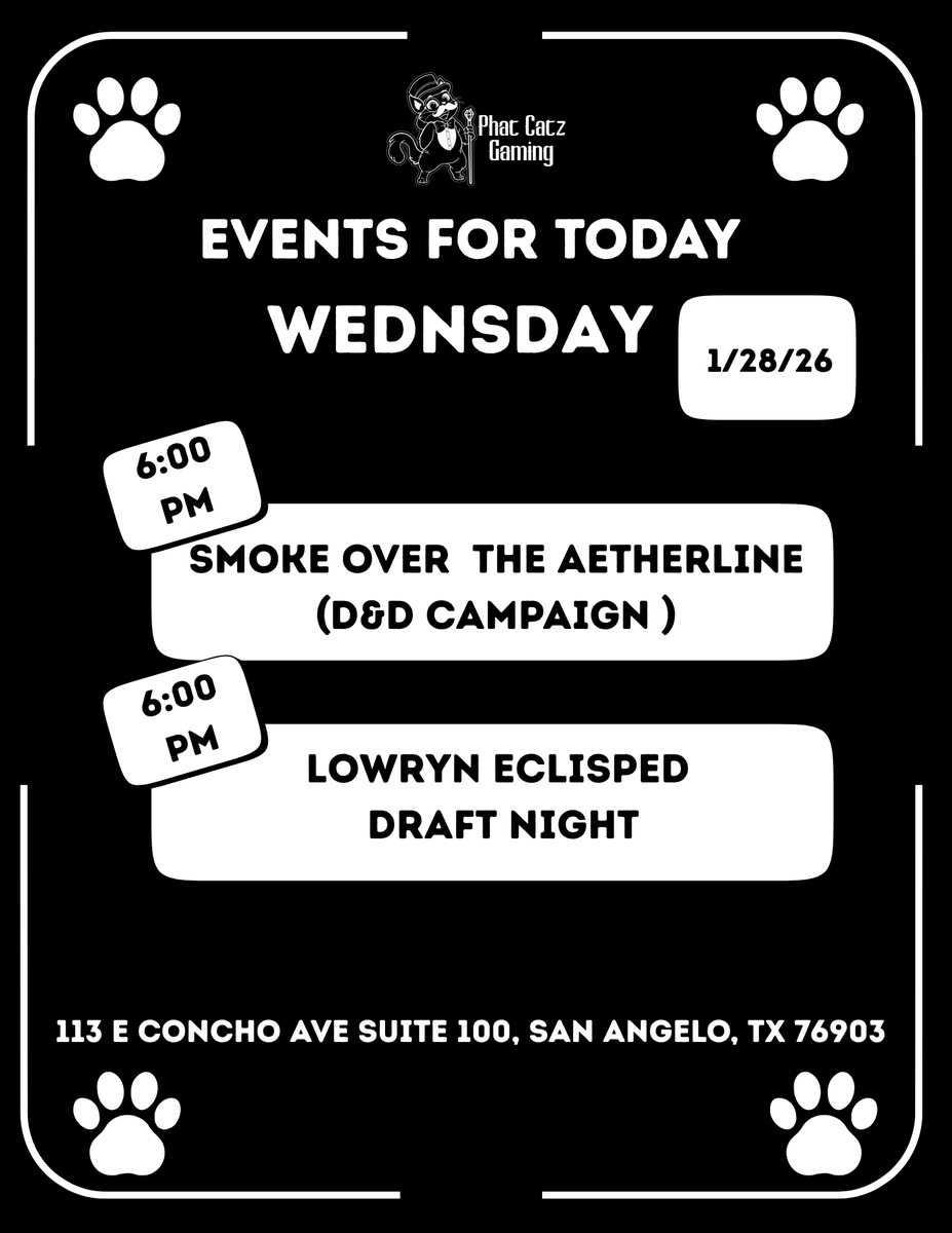 PhatCatzGaming's tweet image. Happy Wednesday, everyone!
 We’re halfway through the week — the perfect time to swing by, hang out!
#HappyWednesday #PhatCatzGaming #GameStoreLife #TabletopCommunity #LocalGameStore #LGS #MidweekGaming