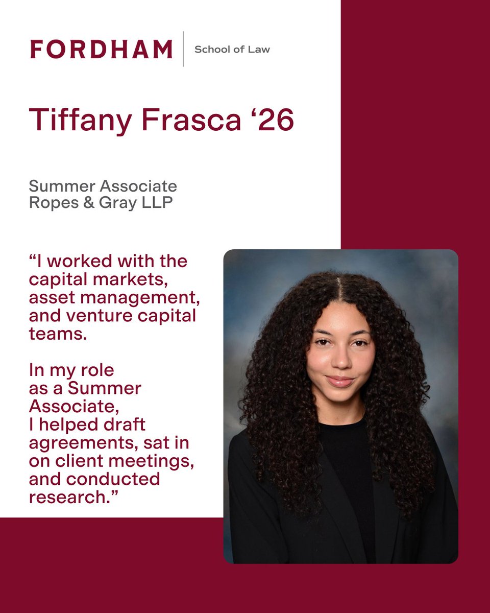 Even as we move further into 2026, we’re still celebrating the amazing Summer 2025 journeys of our Student Ambassadors. Up next: Tiffany Frasca from the Class of 2026! #FutureFordhamLawyers #FordhamLaw #NYC #LawSchool