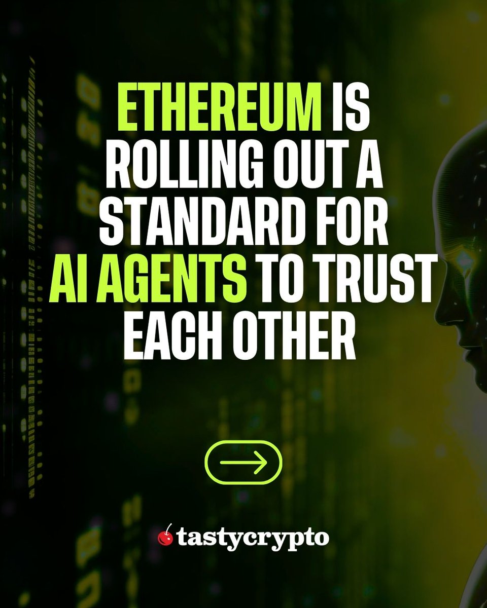 tastycrypto's tweet image. Ethereum is rolling out #ERC8004, a new standard for AI agents 👇

Here’s what that actually means — beyond the headline.