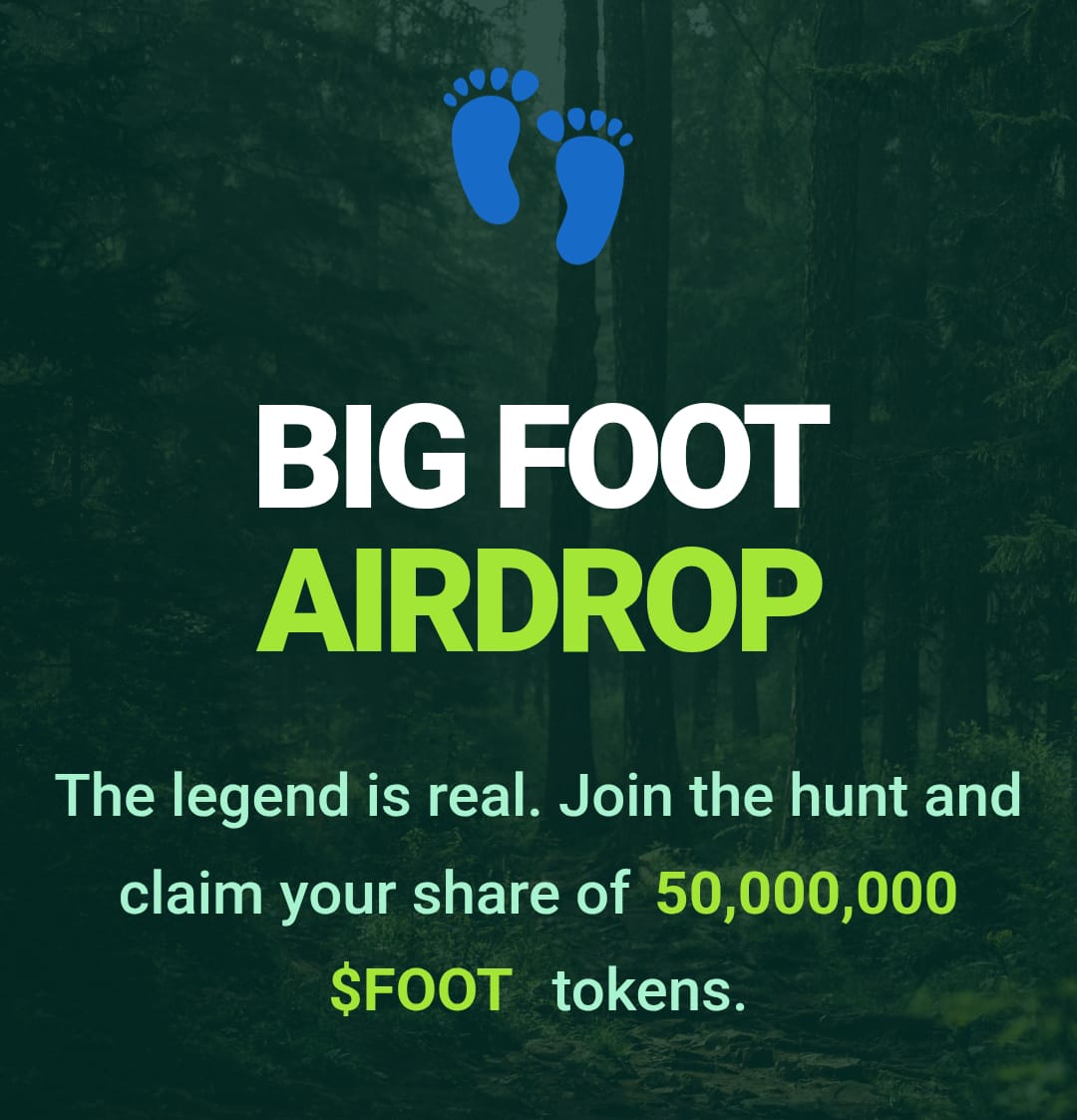 FootBig92126's tweet image. Join the BigFoot AI Airdrop now! 💥
Claim your share of 50M $FOOT tokens with a fair launch on Solana.
 Every referral boosts your allocation by 5,000 Big Foot Tokens.
 -Fill out the form
 - Complete tasks
 - Get your unique referral link  

 Don't miss out: