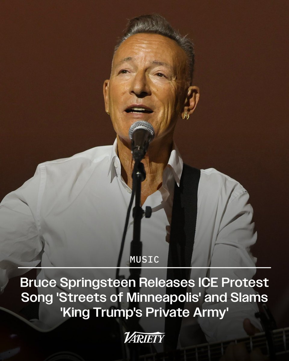 Variety's tweet image. Bruce Springsteen has released a new song honoring the two individuals killed by ICE agents — Renee Good and Alex Pretti — saying it was written “in response to the state terror being visited on the city of Minneapolis.”

In a statement, Springsteen said: “I wrote this song on…