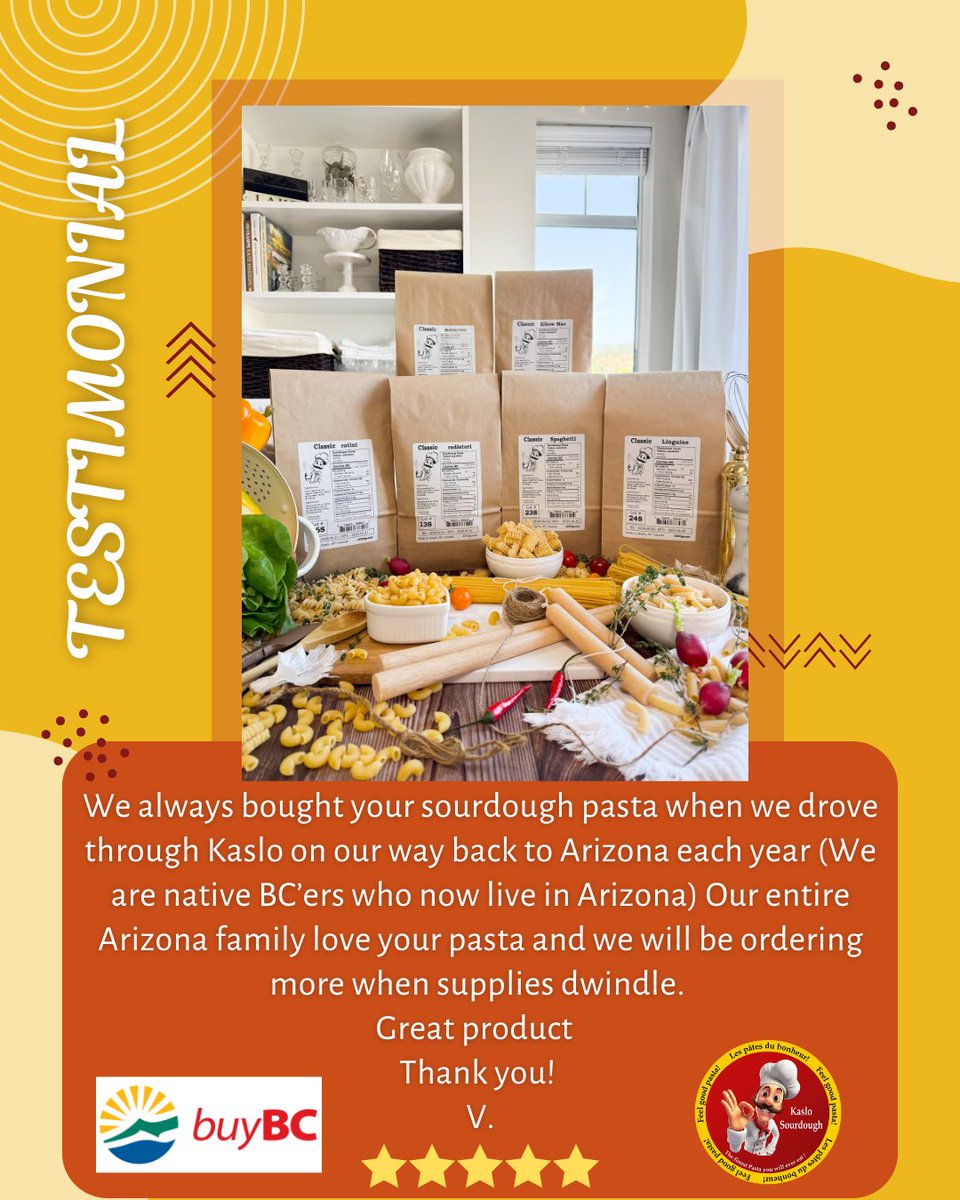 “We always bought your sourdough pasta when we drove through Kaslo… now our whole Arizona family loves it!” 🌟  Stock up with our bulk pasta options – perfect for bringing home and sharing the love of Kaslo Sourdough Pasta! 🍝  Shop now:kaslosourdoughpasta.com/pages/shop  #kaslosourdough