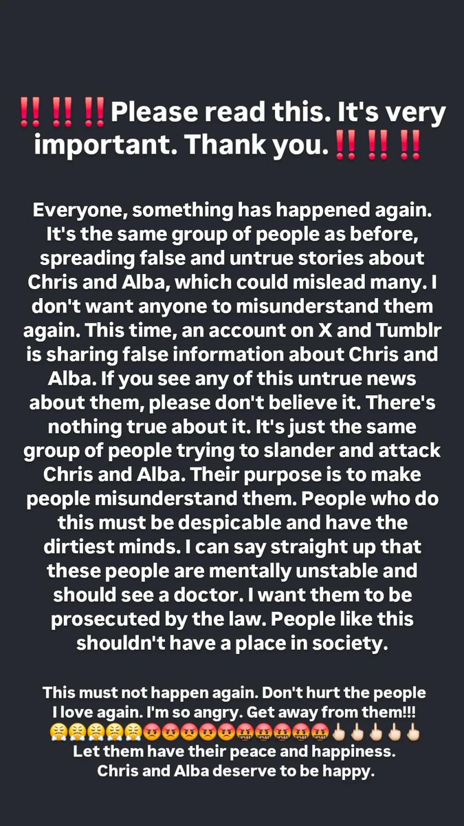 NnloveCEvans45's tweet photo. ‼️‼️‼️There is an important clarification. Please read carefully. This is very important‼️‼️‼️
If you come across false or fabricated news or images about Chris and Alba, please block and report the account immediately. Thank you.

#ChrisEvans 
#AlbaBaptista https://t.co/QtYkNR24jh