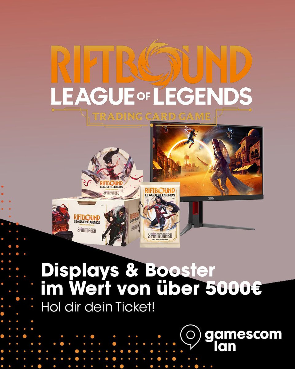 gamescomlan's tweet image. Riftbound ist der neue Bad Boy auf dem TCG-Schulhof und er ist gekommen, um zu bleiben. ⚡ Hol dir jetzt dein TCG-Ticket und spiele um Gewinne im Wert von über 5000€. Platz hat's für 128 Teilnehmende, also besser sputen! 👀 Alle Teilnehmenden erhalten zudem einen Goodie-Bag mit…