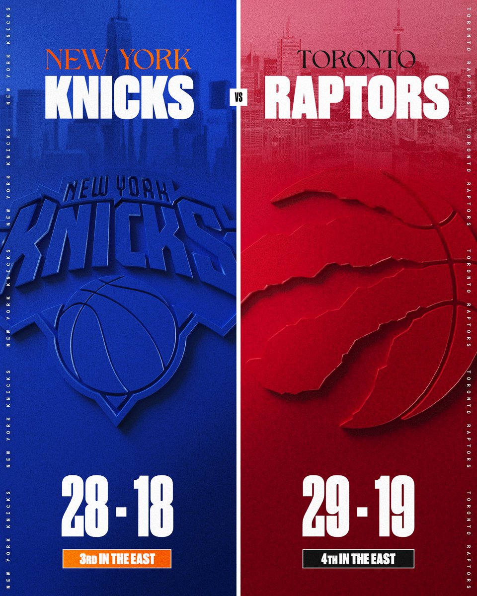 NBACanada's tweet image. AN EASTERN CONFERENCE SHOWDOWN!

The @Raptors seek their 5th connective win as they host the @nyknicks TONIGHT (7:30 PM/ET) on Sportsnet!