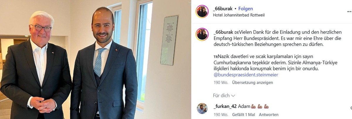 erkanpehl's tweet image. Burak Şahin ist Regionalpräsident der Erdogan-Lobbyorganisation #UID ("Union Internationaler Demokraten" für Württemberg. Auf seinem Instagramkonto zeigt er, wie PR funktionier. Bilder mit BP Steinmeier @BPrSprecherin Bundeskanzler
@_FriedrichMerz, @KanzlerScholz
Ausschnitte👇👇