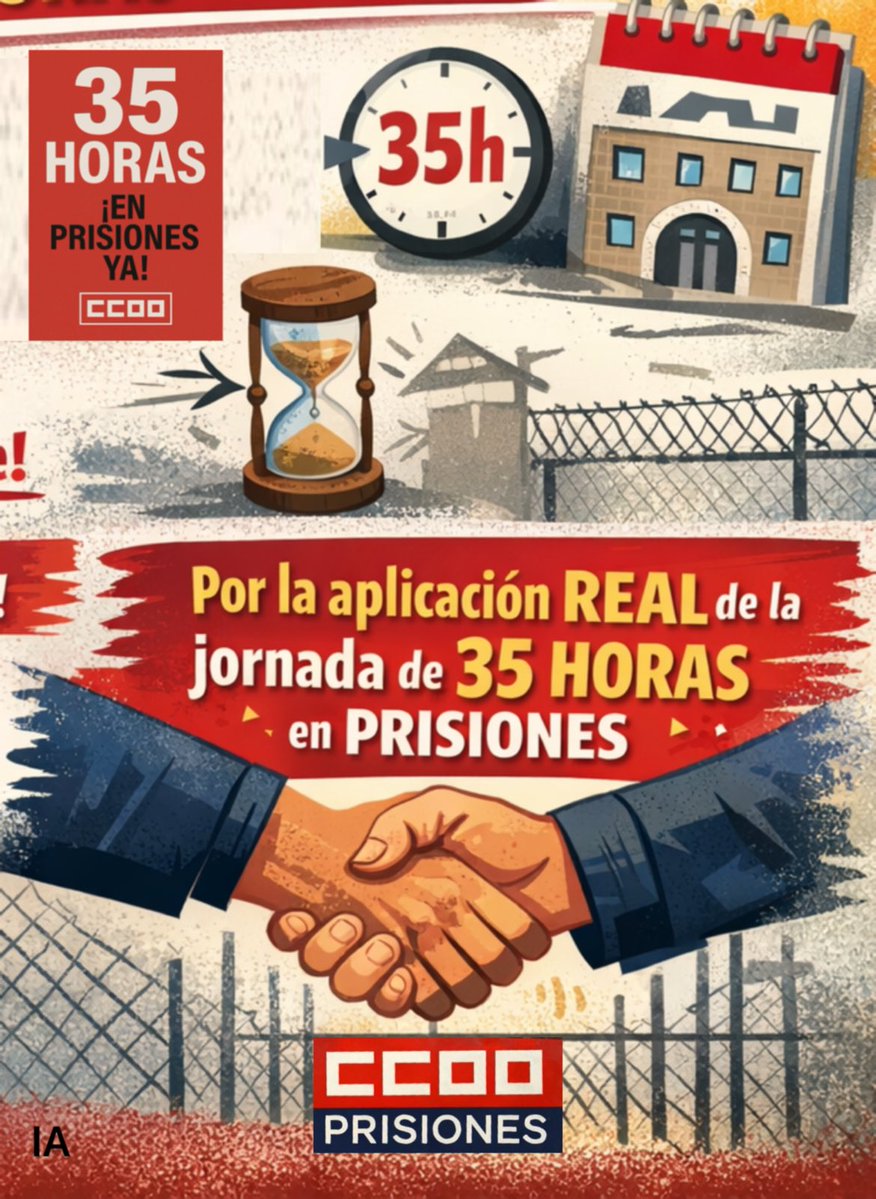 ⏰ Función Publica inicia el procedimiento para implantar las 35 h en la AGE.

📌 <a href="/CCOO_Prisiones/">CCOO_Prisiones</a> ya lo puso sobre la mesa en la última Mesa Delegada.

❗ Si es un derecho en la AGE, también lo es en PRISIONES.

✊ 35 horas YA en II.PP.