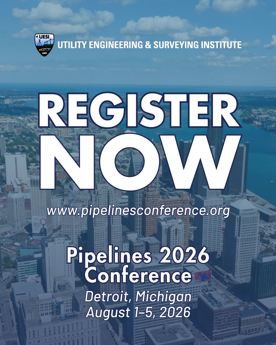 uesi_asce's tweet image. Pipelines 2026 Conference Registration is officially OPEN!

More info: pipelinesconference.org!

#PipelinesConference #Pipelines2026 #Pipelines #UESI #MyUESI #YouESI #Utilities #Engineers #CivilEngineering #ProfessionalDevelopment #NetworkingOpportunities #Detroit