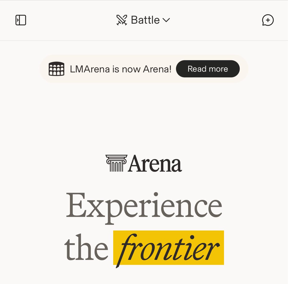 Arena homepage UI