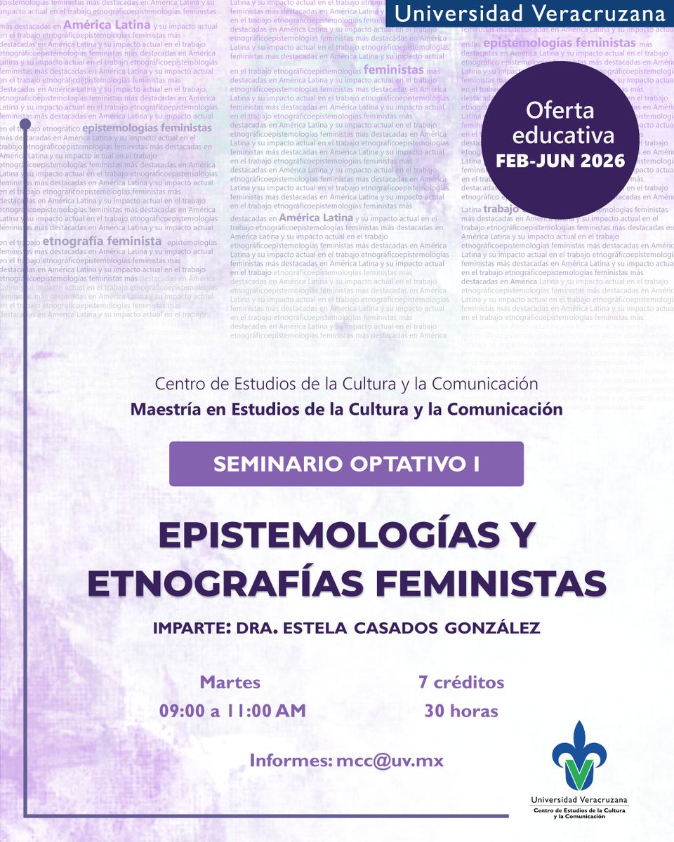 📢 INSCRIPCIONES ABIERTAS - MECC UV
𝐒𝐞𝐦𝐢𝐧𝐚𝐫𝐢𝐨 𝐎𝐩𝐭𝐚𝐭𝐢𝐯𝐨 𝐈: 𝐄𝐩𝐢𝐬𝐭𝐞𝐦𝐨𝐥𝐨𝐠𝐢́𝐚𝐬 𝐲 𝐞𝐭𝐧𝐨𝐠𝐫𝐚𝐟𝐢́𝐚𝐬 𝐟𝐞𝐦𝐢𝐧𝐢𝐬𝐭𝐚𝐬
Imparte: Dra. Estela Casados González
🕛Martes de 09:00 a 11:00 horas
✅Informes: mcc@uv.mx