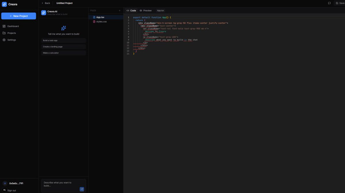 Coming Soon

Chat. Build. Deploy.

Turn ideas into production-ready websites, apps, AI agents, and Web3 dApps — with effortless tokenization.
Built on Creora.