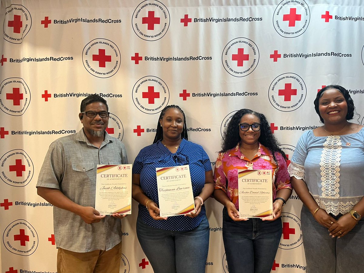 BVIDDM's tweet image. The @bviredcross certified 3 new First Aid Instructors this month. Congratulations to the newly certified trainers: the Department of Disaster Management's Jacob Adolphus, as well as BVI Red Cross officers Trishawna Lawrence and Aiesha Roberts 🇻🇬💪