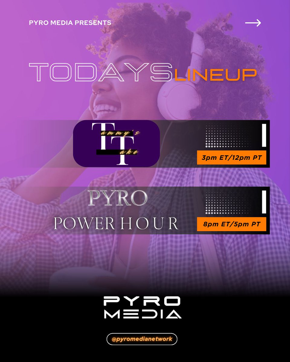 pyromedianet's tweet image. 🔥 Hey Pyro Family! 🔥

Check out today’s lineup:
🔹 12:00 PM EST / 9:00 AM PST — “Tammy’s Take” 

🔹 5:00 PM EST / 2:00 PM PST — “Pyro Power Hour” 
One hour of powerful power to close out the day!

#PyroMedia #HumpDay #TammyTake #PyroPowerHour #StayWoke #TakeAction