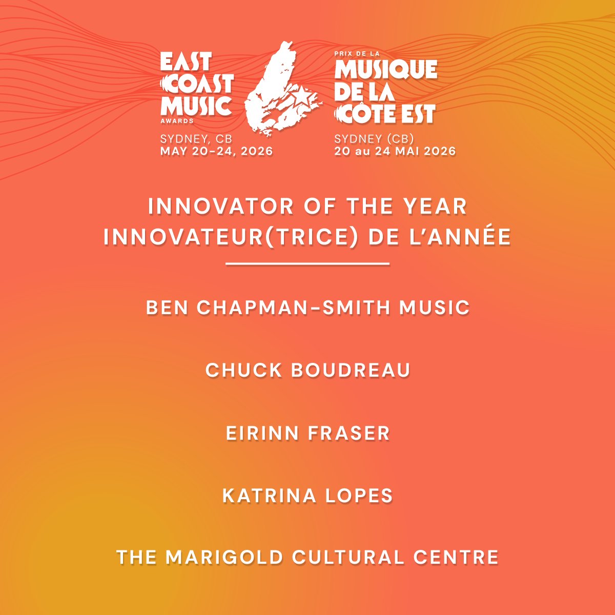 ecmaofficial's tweet photo. Congratulations to our incredible lineup of industry award nominees for this year's ECMA Awards! Part 1 of 2.

#ECMA2026 #EastCoastMusic https://t.co/R4wryKwYzV