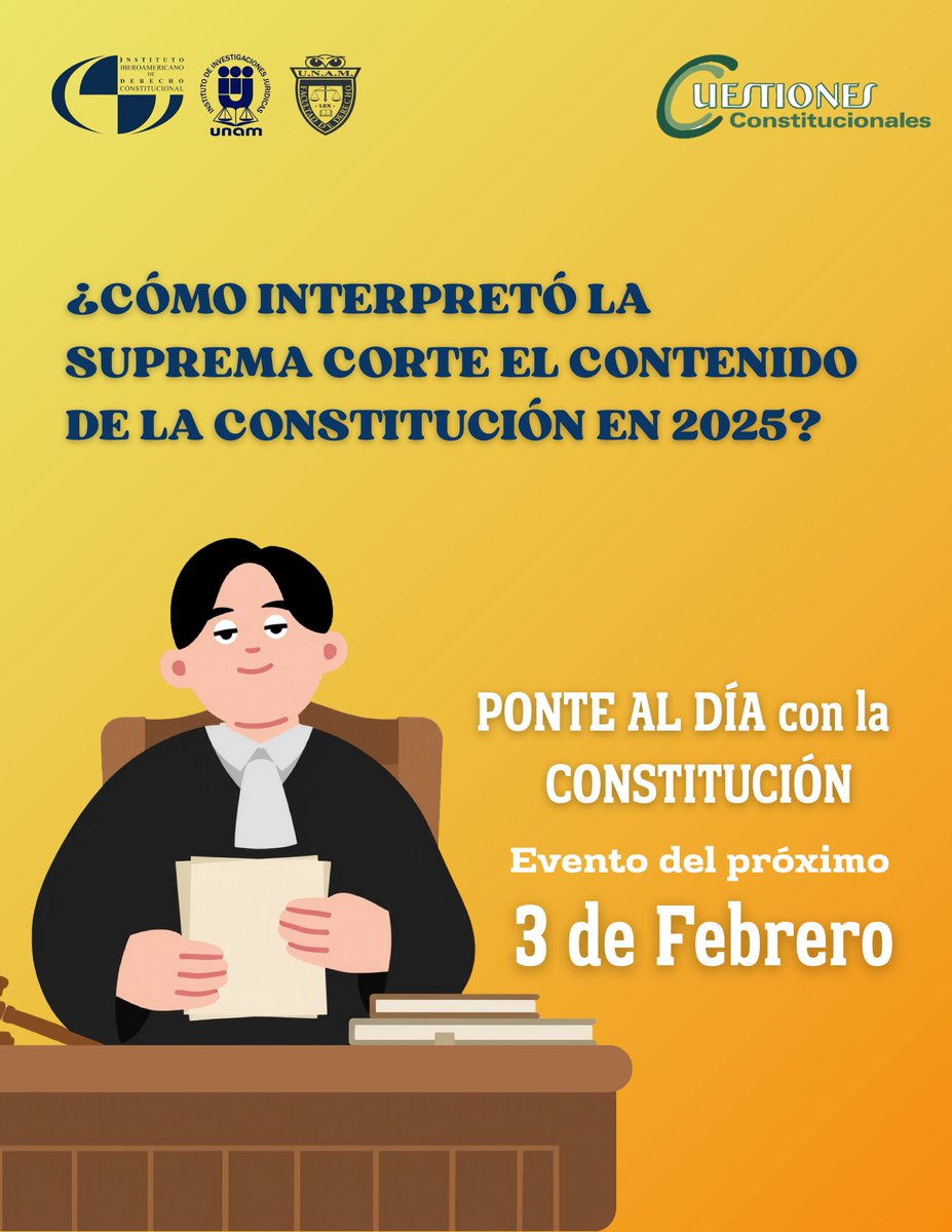 ¡Ponte al día con Cuestiones Constitucionales en el evento del próximo 3 de febrero! <a href="/IIJUNAM/">Instituto de Investigaciones Jurídicas, UNAM</a> <a href="/DerechoUNAMmx/">Facultad de Derecho</a>
Haz tu registro en el siguiente enlace
juridicas.unam.mx/actividades-ac…