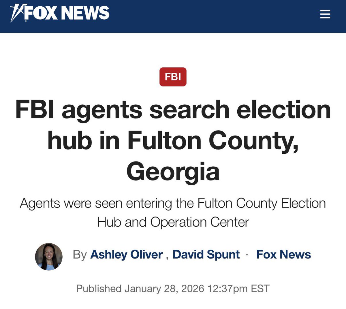 BREAKING: FBI Carries Out Massive Search At Fulton County Georgia Election Office Tied To 2020 Voter Fraud: 

“FBI agents were seen Wednesday carrying out a search at an election hub in Fulton County, Georgia, a location that became ground zero for concerns and complaints about